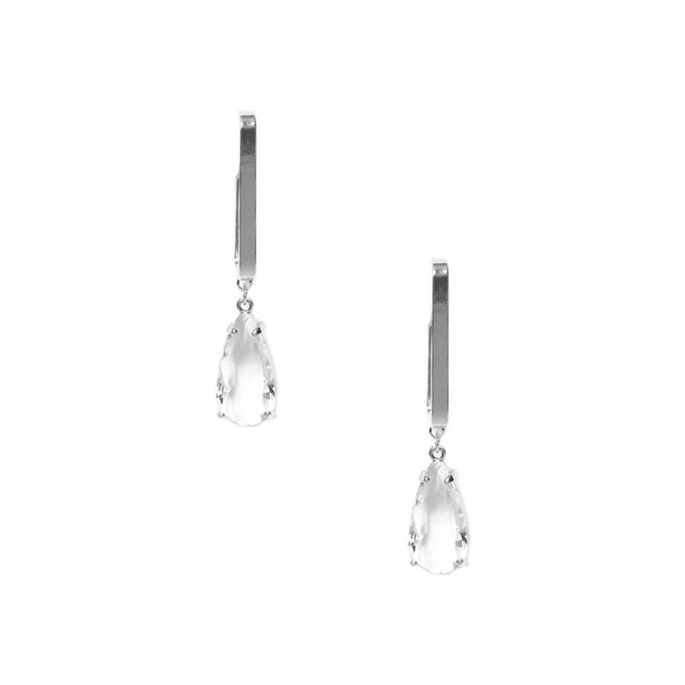 Metal Rectangle Clear Stone Dangle Earring - Picture 2 of 5